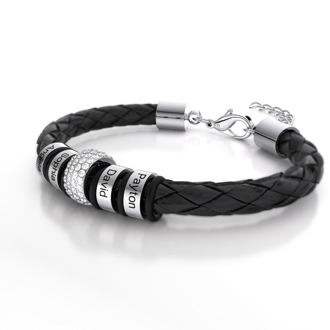 Christmas Gift Men Braided Leather Bracelet with Diamond Custom Beads