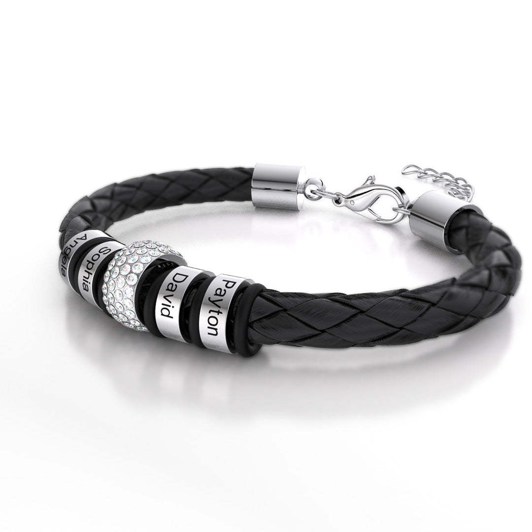 Christmas Gift Men Braided Leather Bracelet with Diamond Custom Beads