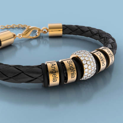 Christmas Gift Men Braided Leather Bracelet with Diamond Custom Beads