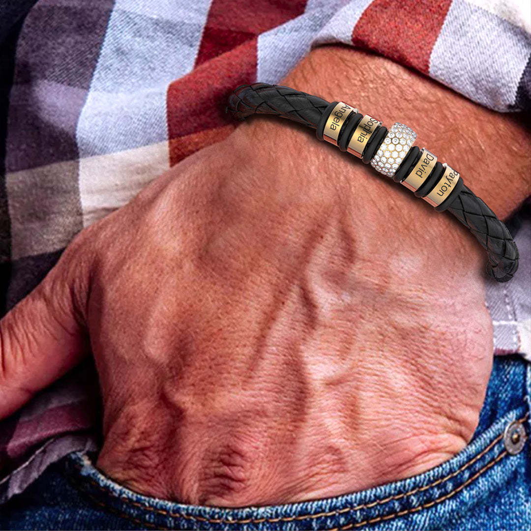 Christmas Gift Men Braided Leather Bracelet with Diamond Custom Beads