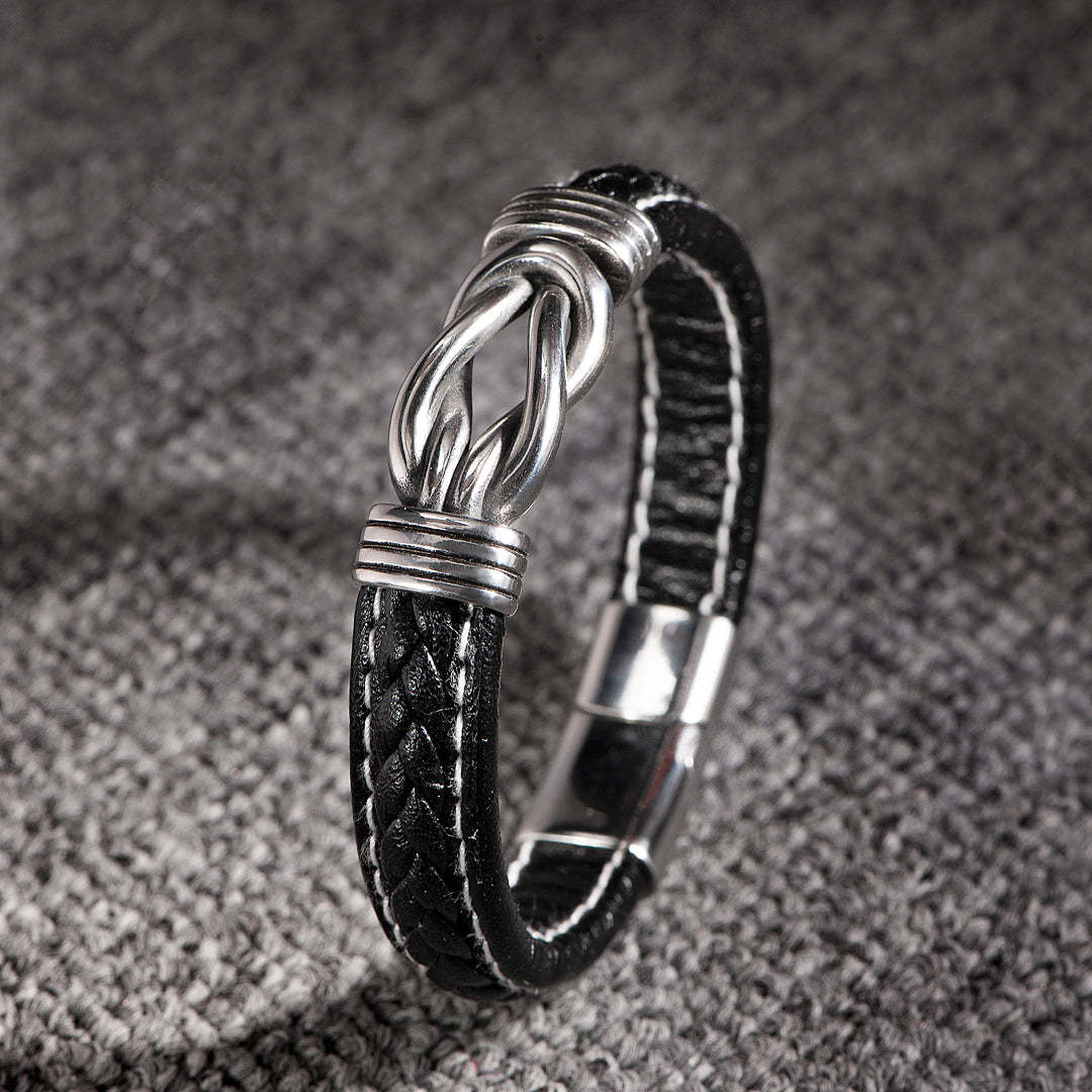 Christmas Gift To My Grandson Knot Leather Bracelet "Never Forget That You Will Always Be in My Heart"-Engravingift
