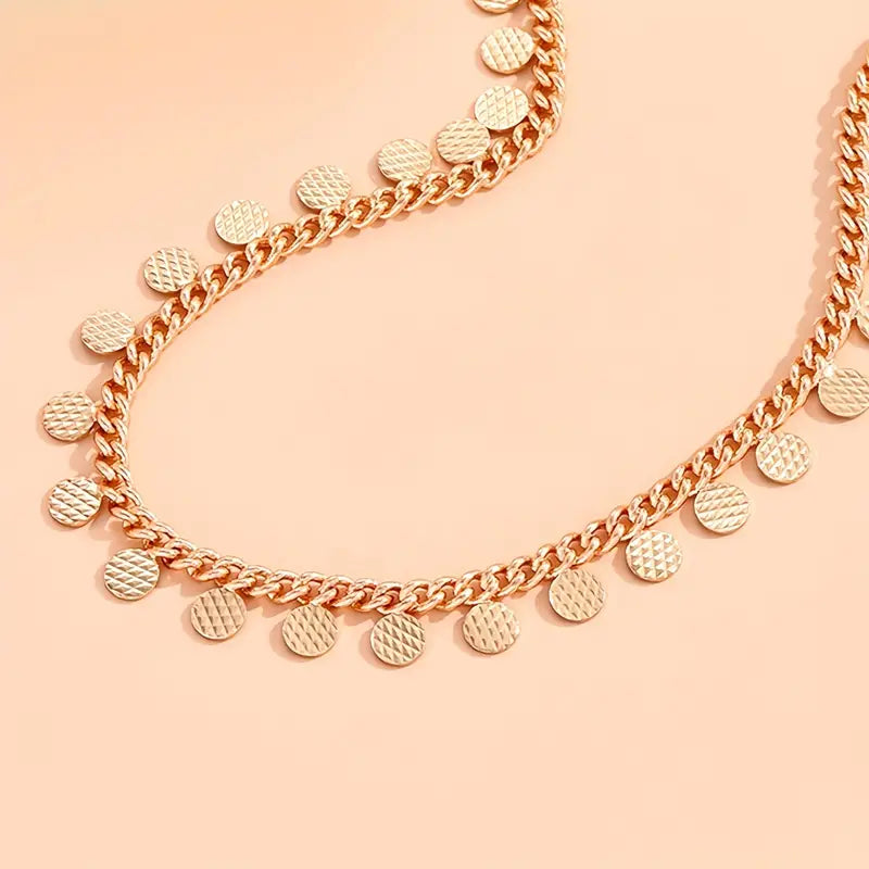 Mother's Day Round Shape Tassel Pendant Chain Anklet Vintage Style Alloy Ankle Bracelet For Women-Engravingift