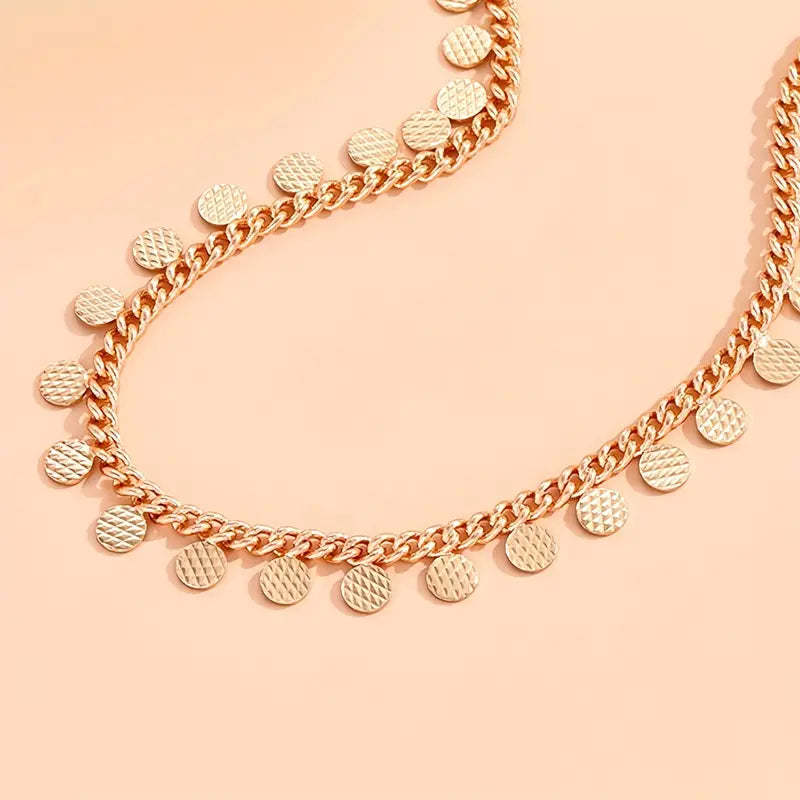 Mother's Day Round Shape Tassel Pendant Chain Anklet Vintage Style Alloy Ankle Bracelet For Women-Engravingift