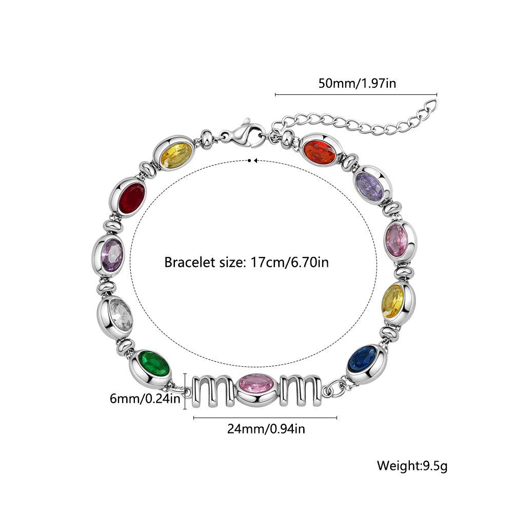 Personalized Mom Birthstone Bracelet, Custom Name Family Bracelet