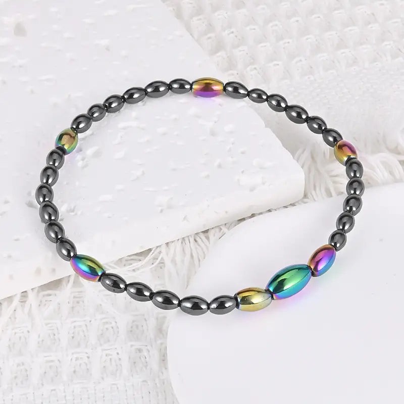 Mother's Day Oval Magnetic Black Gallstone Beaded Anklet Energy Healing & Relax Anxiety Ankle Bracelet-Engravingift