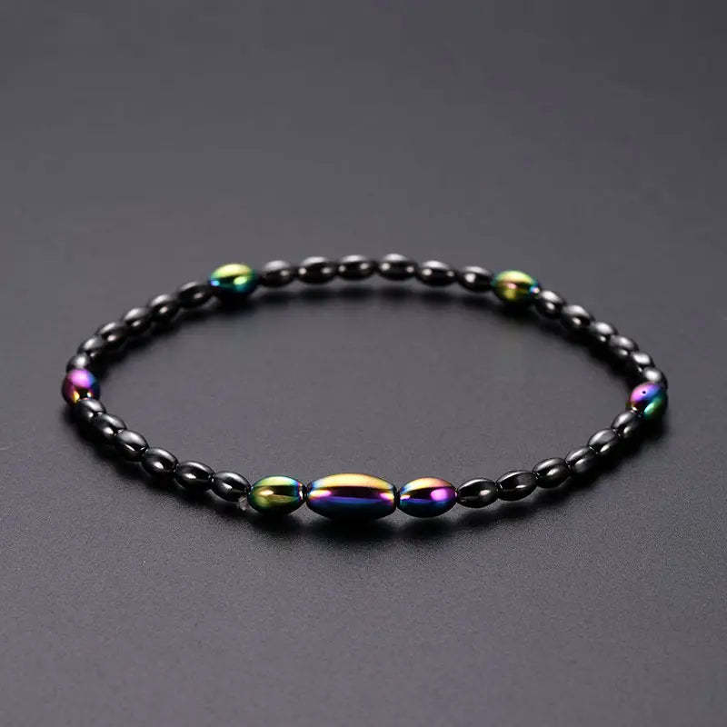 Mother's Day Oval Magnetic Black Gallstone Beaded Anklet Energy Healing & Relax Anxiety Ankle Bracelet-Engravingift
