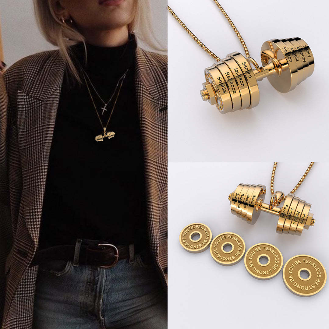 Father's Day Gift "You Be Fearless Be Strong" Custom Dumbbell Diamond Name Necklace-Engravingift