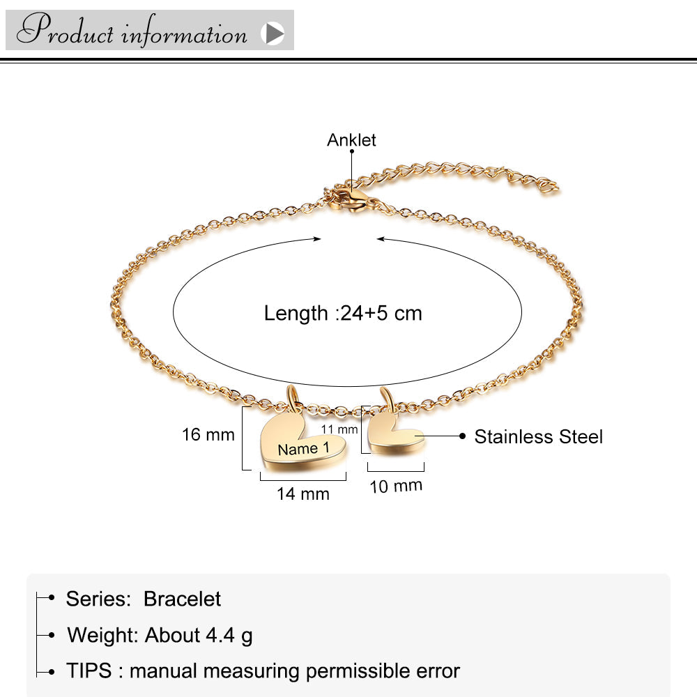 Mother's Day Personalized Anklet with Heart Charms Engraved Name Anklet for Women-Engravingift