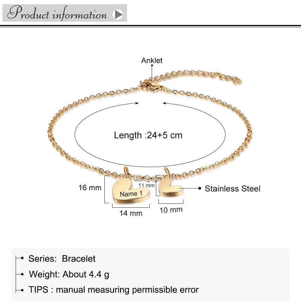 Mother's Day Personalized Anklet with Heart Charms Engraved Name Anklet for Women-Engravingift