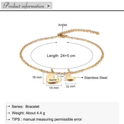 Mother's Day Personalized Anklet with Heart Charms Engraved Name Anklet for Women-Engravingift