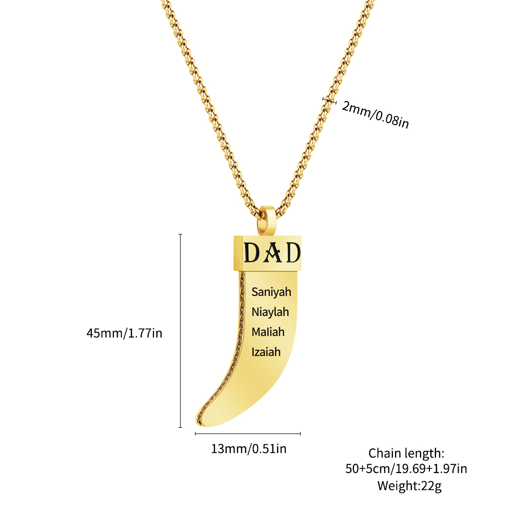 Personalized DAD Tusk Necklace, Custom Kids Names Jewelry