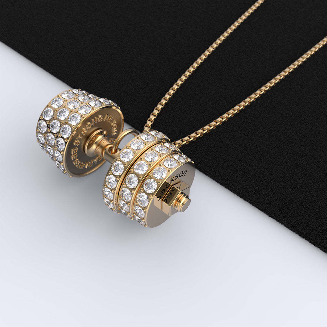 Father's Day Gift "You Be Fearless Be Strong" Custom Dumbbell Diamond Name Necklace-Engravingift