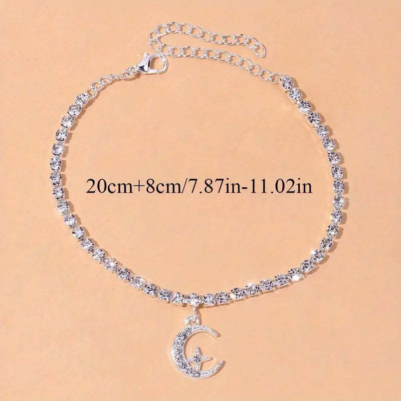 Mother's Day Moon Star Pendant Chain Anklet Versatile Summer Beach Foot Jewelry Female-Engravingift