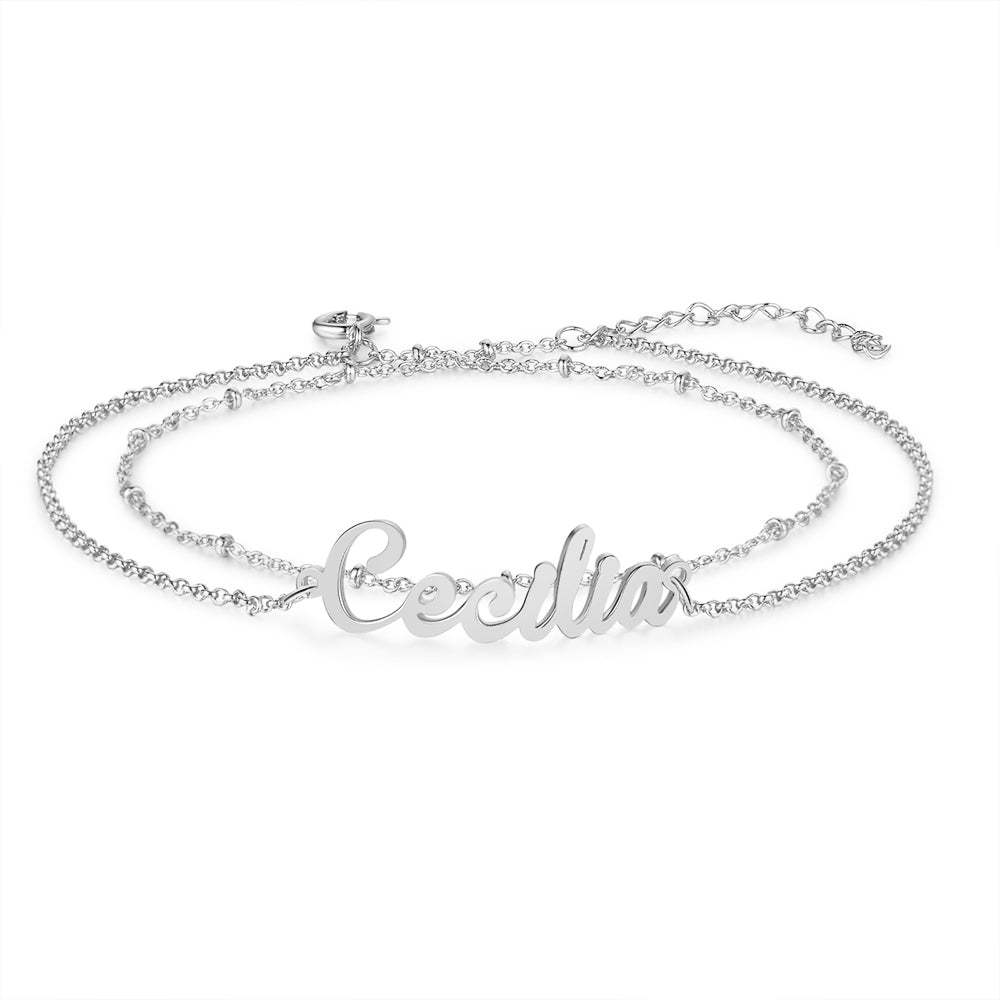 Mother's Day Gift Personalized Name Anklet Custom Double Layers Anklet-Engravingift