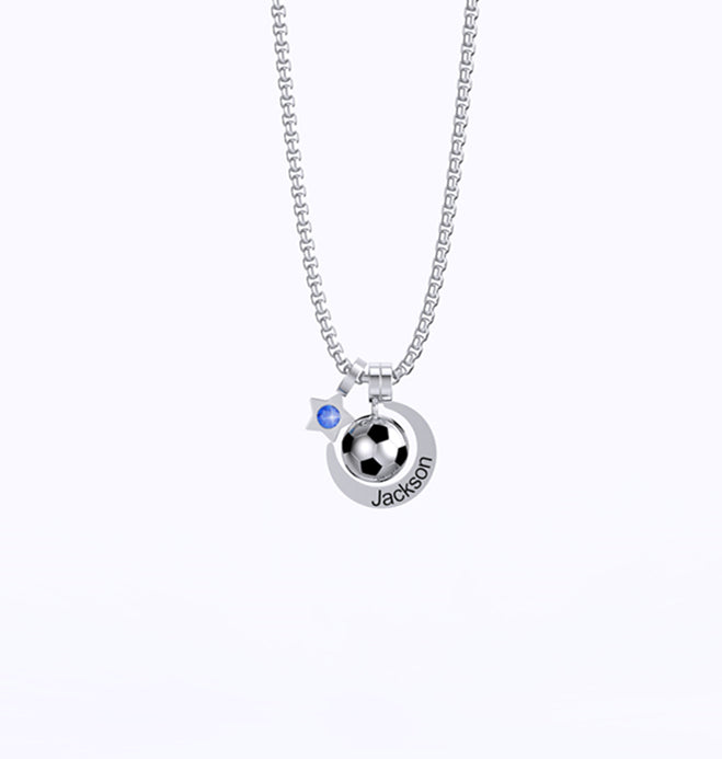 Mother's Day Gift Rising Star Soccer Birthstone Name Necklace For Children-Engravingift
