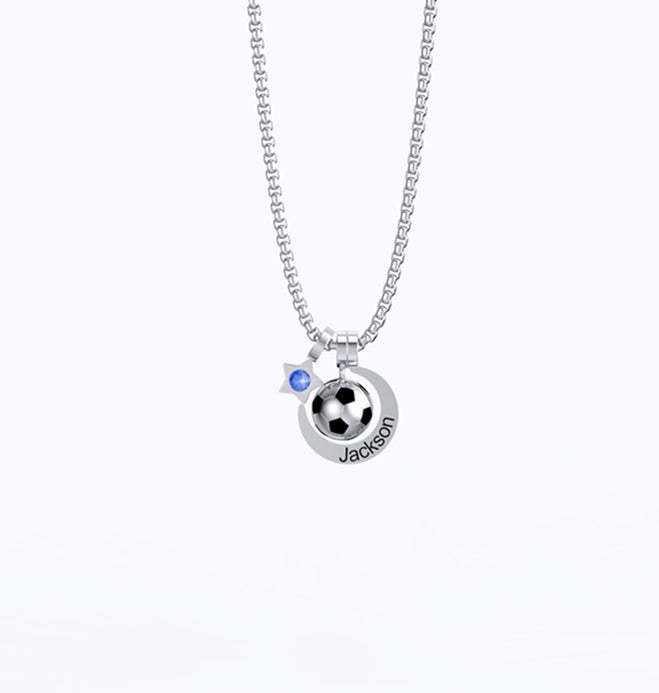Mother's Day Gift Rising Star Soccer Birthstone Name Necklace For Children-Engravingift
