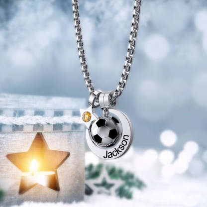 Mother's Day Gift Rising Star Soccer Birthstone Name Necklace For Children-Engravingift