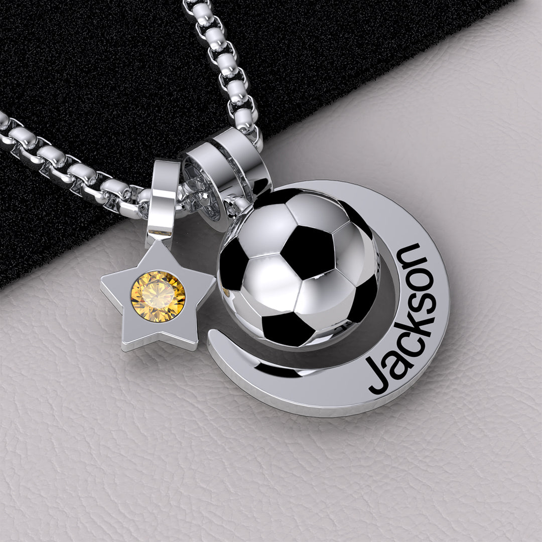 Mother's Day Gift Rising Star Soccer Birthstone Name Necklace For Children-Engravingift