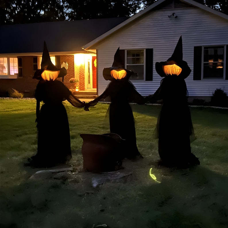 5ft Lighted Witch Stake Halloween Yard Decor with Flickering Glow
