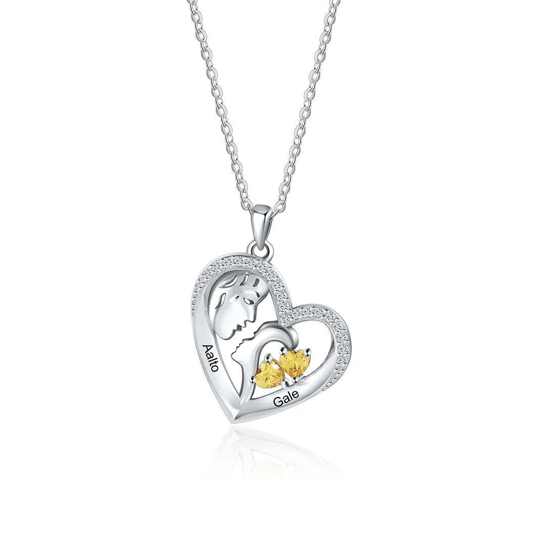 Mother's Day Gift Personalized Mother and Son Heart Necklace Custom 2 Birthstones Pendant Necklace Gift for Mom-Engravingift