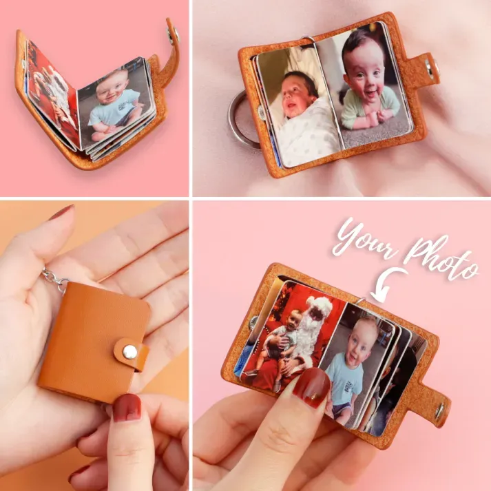 Personalized Photo Keychain Photo Album Keychain Leather Keychain with Photo Romantic Gifts