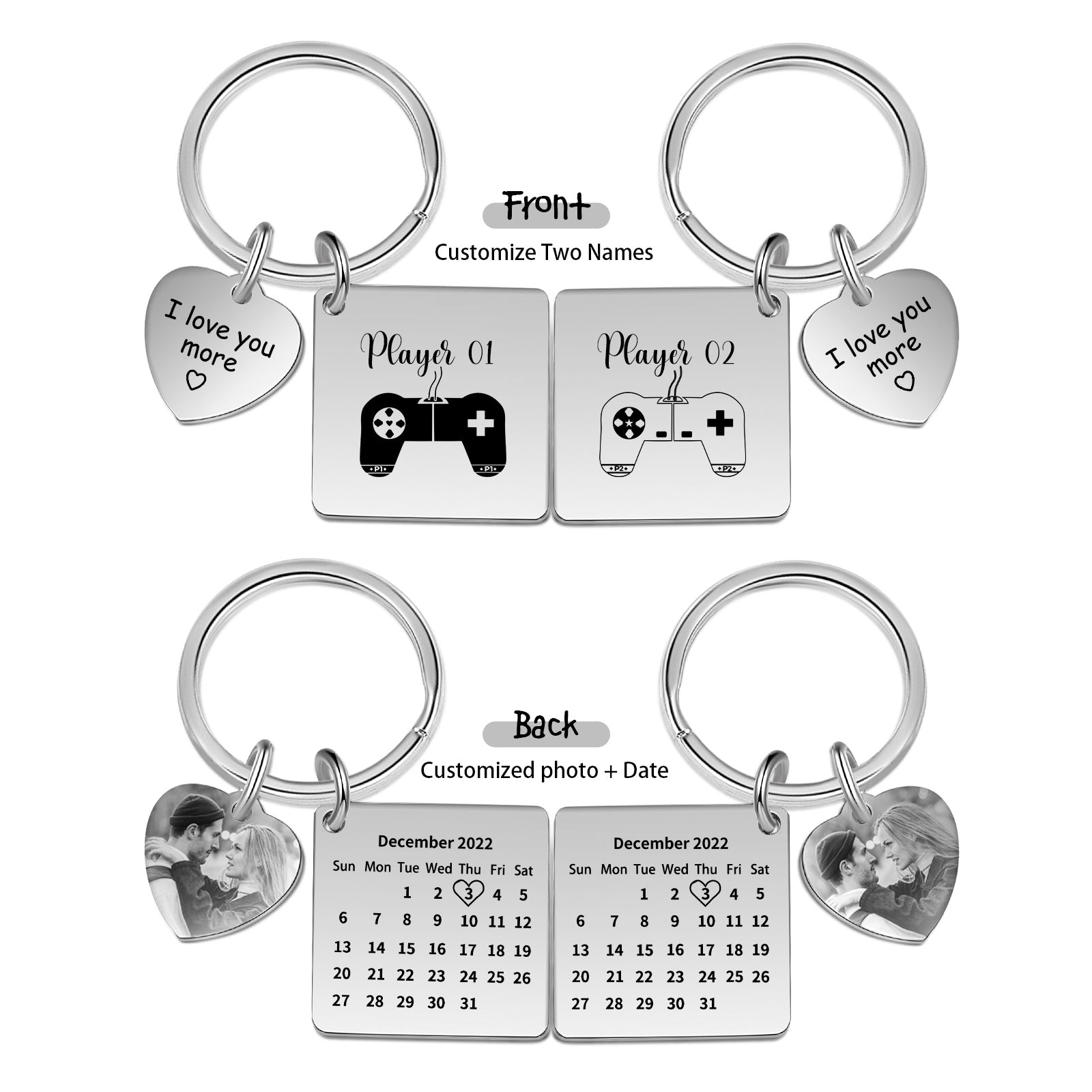 Mother's Day Gift  Photo Couple Keychain Set Personalized Heart Matching Couple Gifts-Engravingift