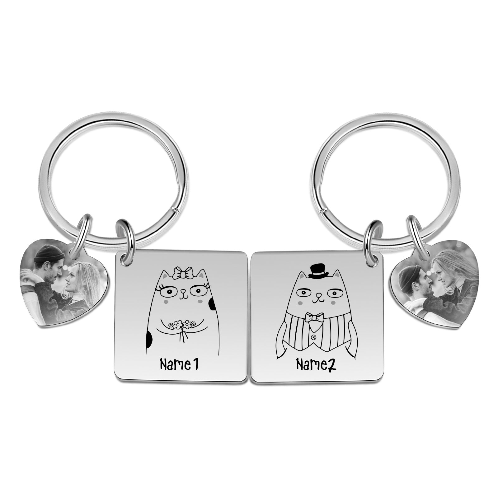Christmas Gift Photo Couple Keychain Set Personalized Heart Matching Couple Gifts