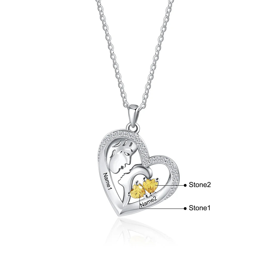 Mother's Day Gift Personalized Mother and Son Heart Necklace Custom 2 Birthstones Pendant Necklace Gift for Mom-Engravingift