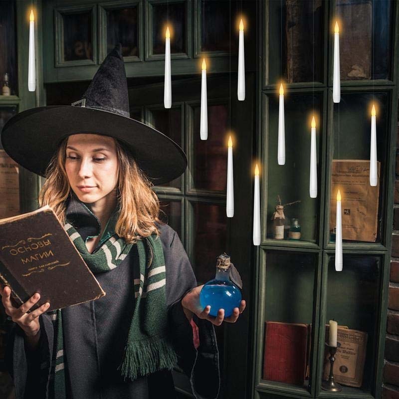 LED Flameless Floating Taper Candles with Flickering Warm White Glow for Halloween