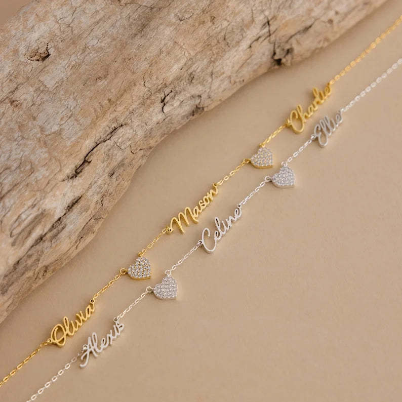 Christmas Gift Custom Name & Pave Heart Charm Necklace