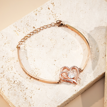 Double Heart Zircon Silver Adjustable Bracelet