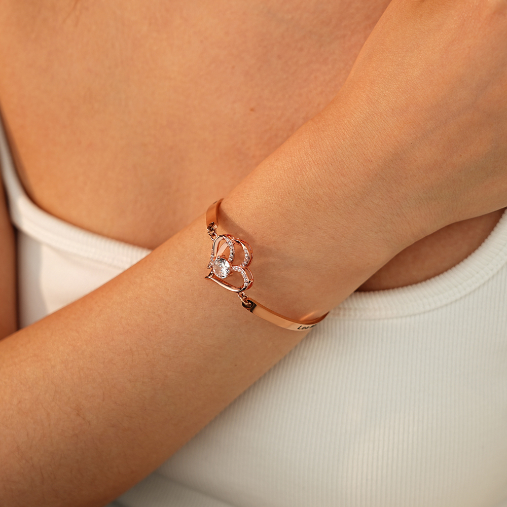 Double Heart Zircon Silver Adjustable Bracelet