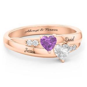 Mother'sDay Gift Personalized Heart Birthstone Ring-Engravingift