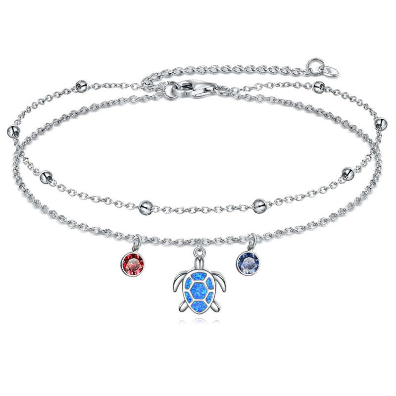 Sterling Silver Personalized Filigree Turtle Orca Whale Single Layer Anklet Bracelet