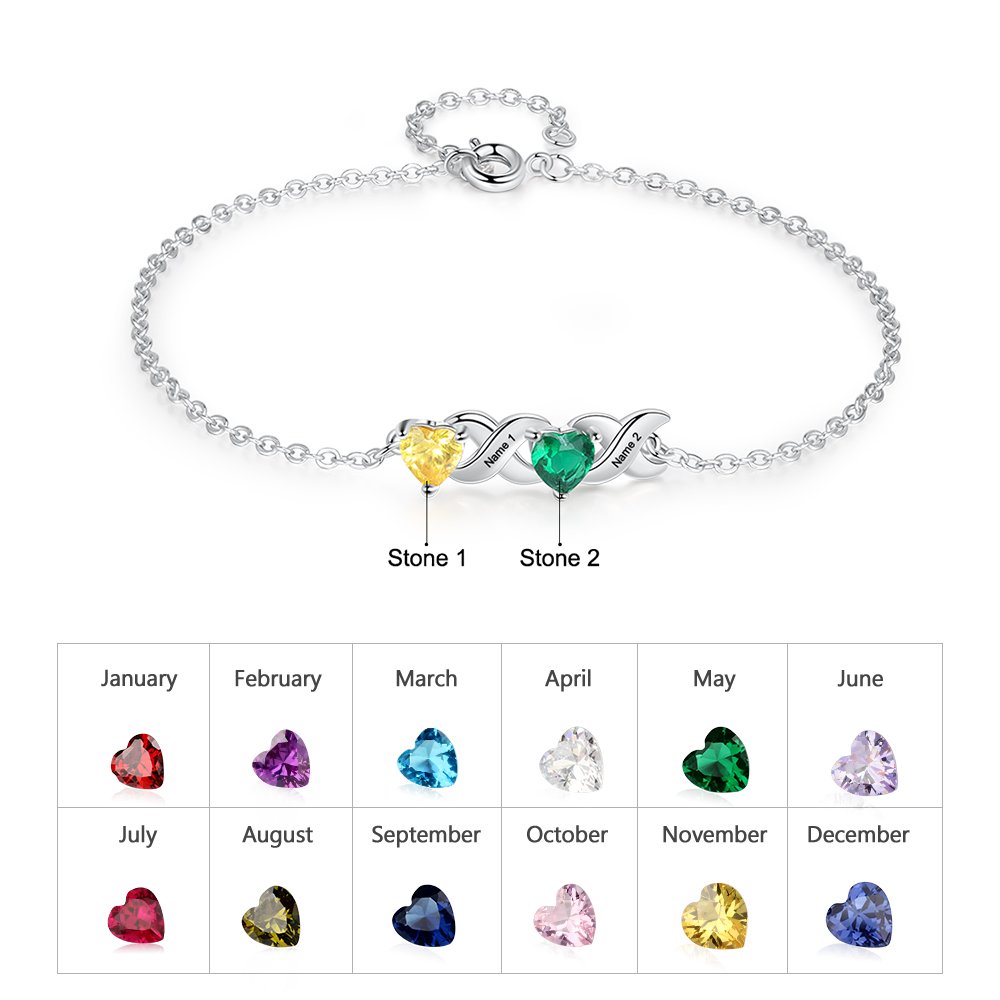 Christmas Gift Personalized Heart birthstone Infinity Family Bracelet