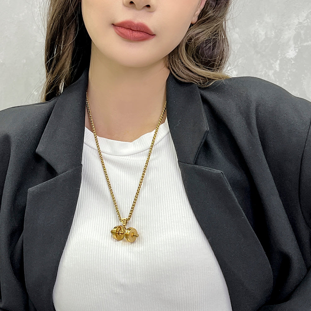 Father's Day Gift "You Be Fearless Be Strong" Custom Dumbbell Diamond Name Necklace-Engravingift