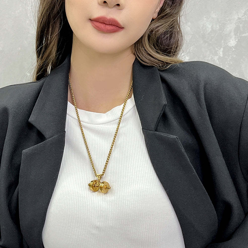 Father's Day Gift "You Be Fearless Be Strong" Custom Dumbbell Diamond Name Necklace-Engravingift