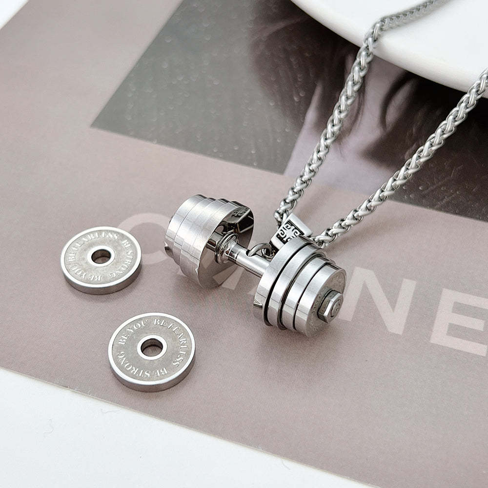 Father's Day Gift "You Be Fearless Be Strong" Custom Dumbbell Diamond Name Necklace-Engravingift
