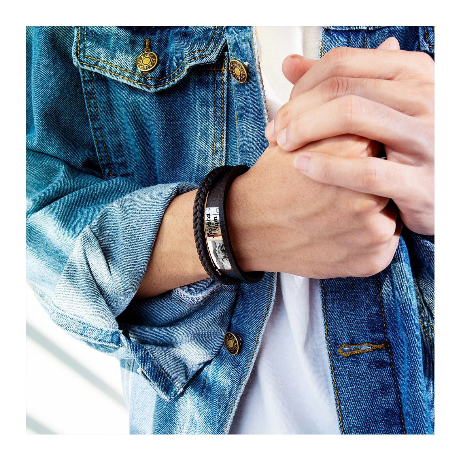 Christmas Gift Personalized Braided Leather Bracelet Custom Photo Multi-layer Bracelet for Him