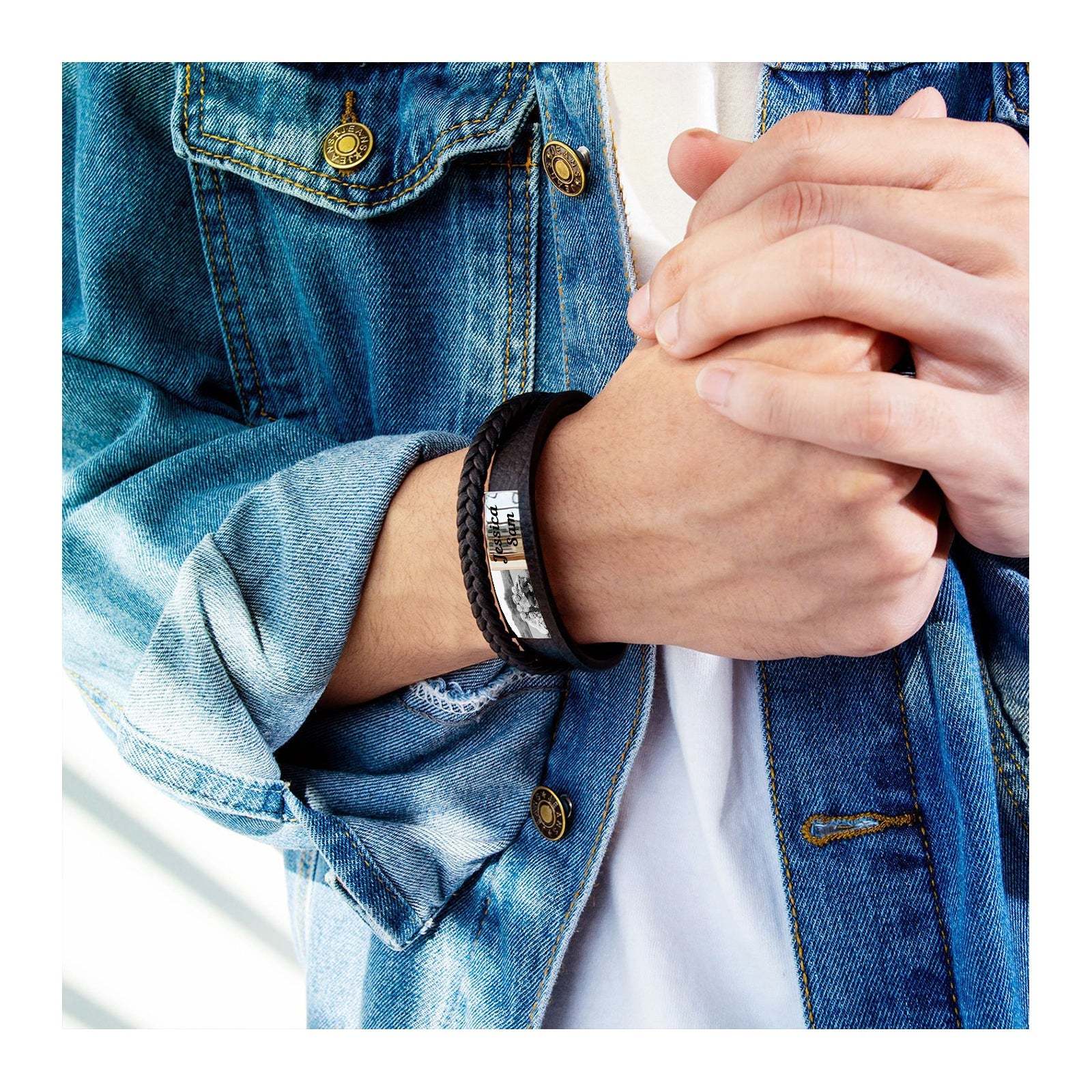 Christmas Gift Personalized Braided Leather Bracelet Custom Photo Multi-layer Bracelet for Him