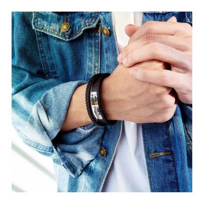 Christmas Gift Personalized Braided Leather Bracelet Custom Photo Multi-layer Bracelet for Him