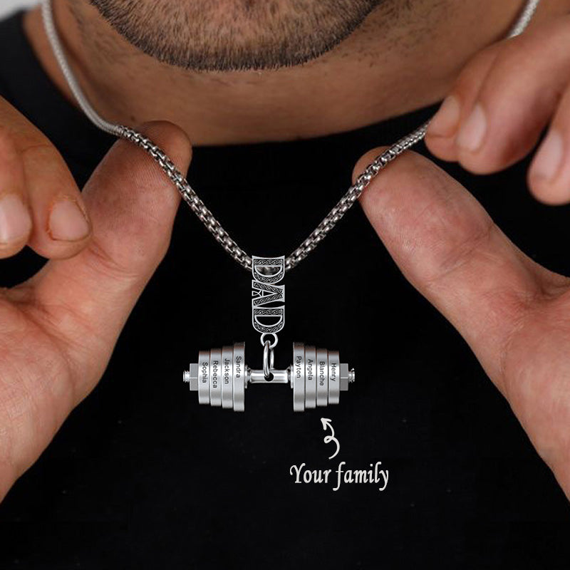Christmas Gift Personalized DAD Dumbbell Necklace