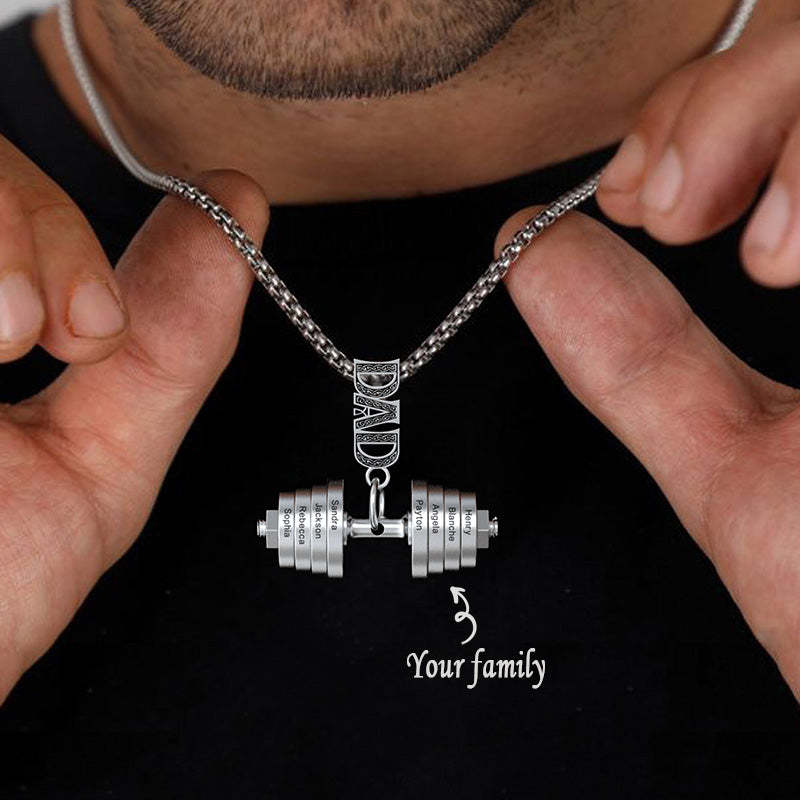 Christmas Gift Personalized DAD Dumbbell Necklace