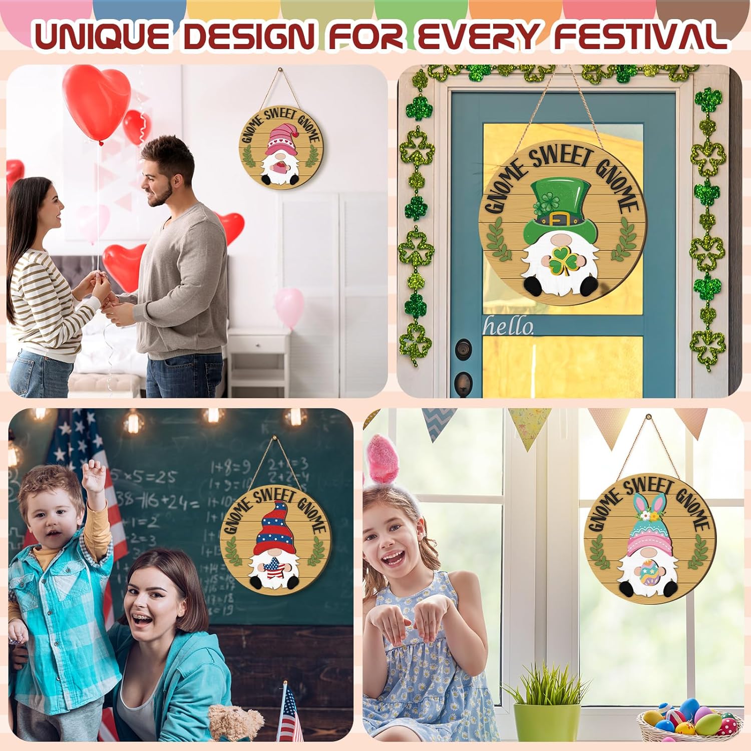 Interchangeable Wooden Gnome Decor Holiday Door Signs