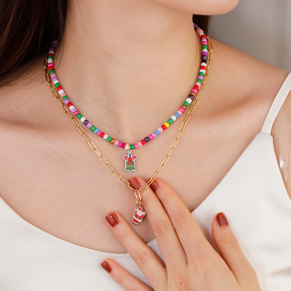 Christmas beads double layer necklace