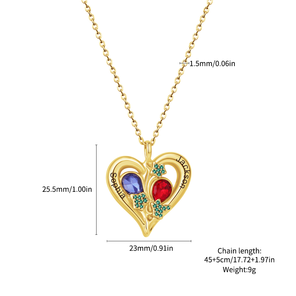 Personalized Love Necklace Custom 2 Birthstones & Names for Women