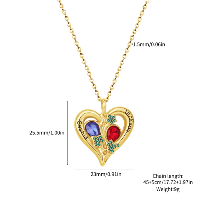 Personalized Love Necklace Custom 2 Birthstones & Names for Women