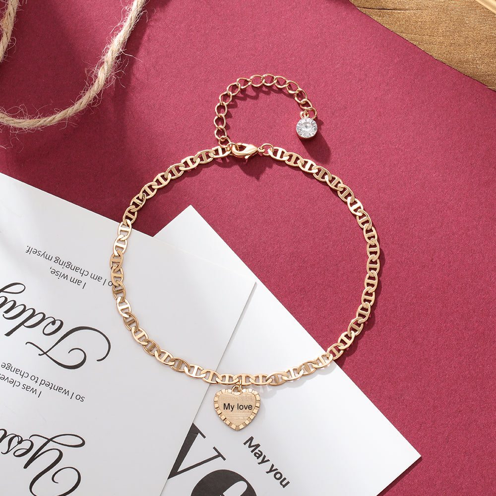 Mother's Day Gift Personalized Initial Anklet with Birthstone Heart Pendant Ankle Bracelet for Women-Engravingift