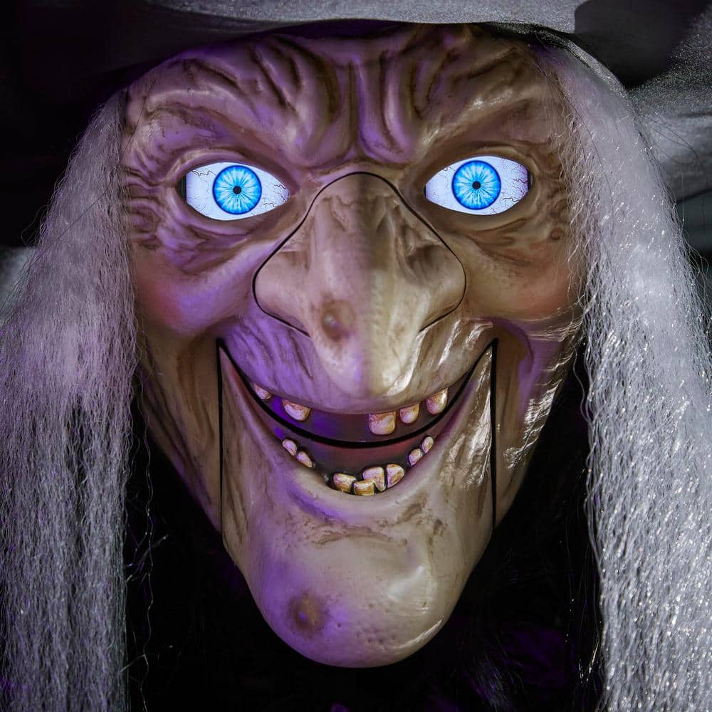 Life-Size Flying Witch Halloween Animatronic with Glowing Eyes and Sounds