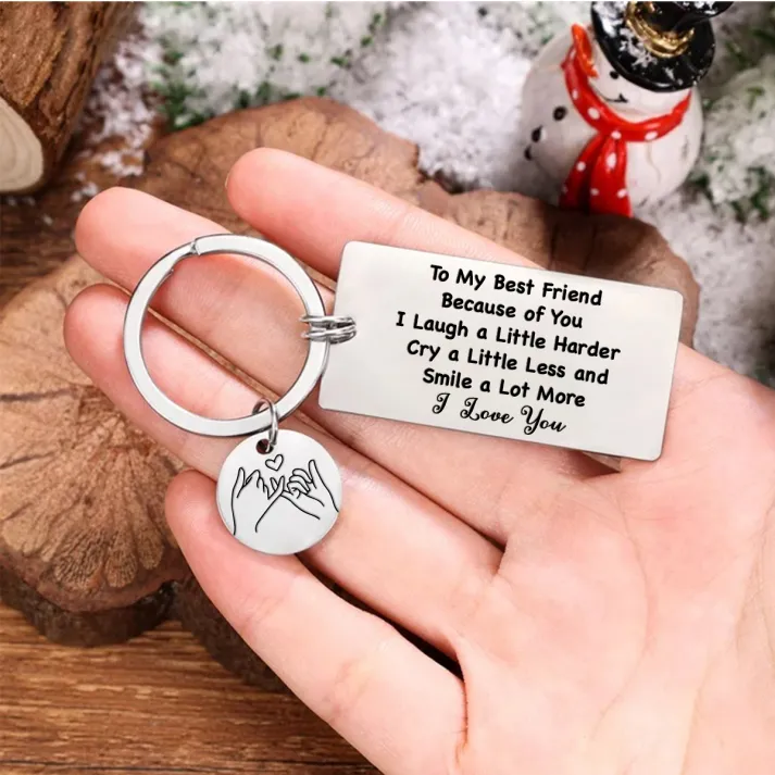 Pinky Swear Keychain For Sister/Bestie-Bescause of You I Laugh a Little Harder